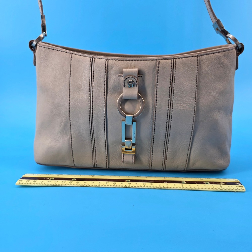 Etienne Aigner Taupe Beige‎ Leather Shoulder Bag Baguette Silver Hardware 61570
